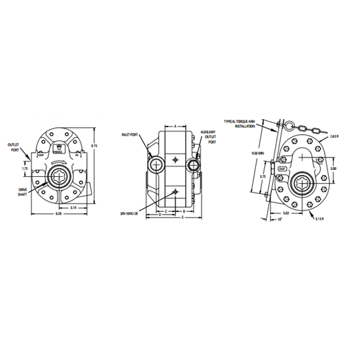 HYD PTO GEAR PUMP, 9.9 CU IN / REV, #16 